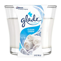 Glade Renewing Clean Linen Scented Candle, Fragrance Infused With Essential Oils, 3.4Oz