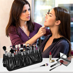 ScentedMOON Makeup Brush Bag Organizer, Foldable PU Leather Cosmetic Tool Case, Waterproof Portable Zippered Make Up Brushes Handbag for Women (Only The Bag)