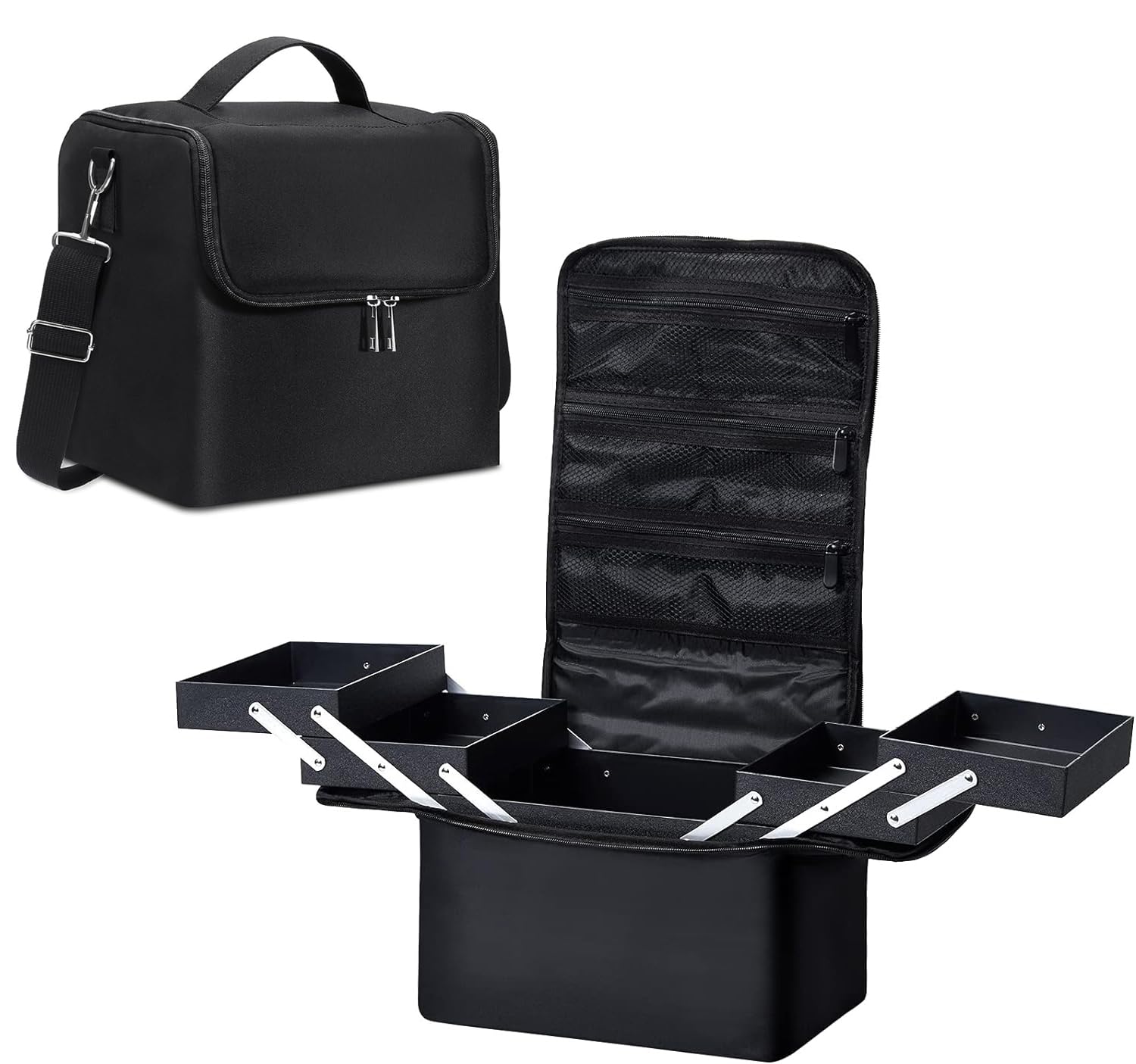Exrp Large Makeup Carrying Train Case for Women, Black Travel Bag Stor - Main Image