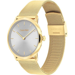 CALVIN KLEIN UNISEX'S GREY DIAL IONIC PLATED THIN GOLD STEEL BRACELET WATCH - 25300003