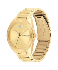 CALVIN KLEIN MEN'S GOLD DIAL IONIC PLATED THIN GOLD STEEL BRACELET WATCH - 25200447