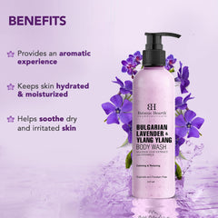 Botanic Hearth Bulgarian Lavender & Ylang Ylang Body Wash with Vitamin E, Sage Leaf Extracts | Calming & Relaxing | Sulphate & Paraben Free | Shower Gel for Men and Women | 245ml