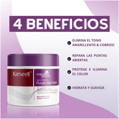 Karseell MACA CARE SYSTEM Set of 2 Purple Hair Mask + Argan Oil Repairs Dyed Hair Matizer for Blonde and Grey Hair Lightener Dry and Damaged Hair - 500ml + 50ml