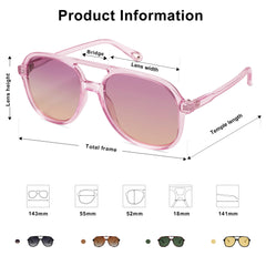SOJOS Retro Vintage Polarized Sunglasses Double Bridge Brow Bar Square Aviators SJ2174
