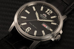 Orient RA-AA0C04B19B Camper Leather Stap Analog Automatic Watch for Men, 42 mm Case Size, Silver/Black
