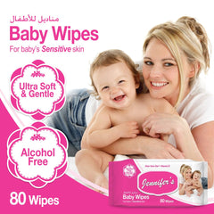 Jennifer's Baby Wipes 80's (Pack of 5 + 3 Free) - Ultra Soft, Alcohol-Free, Extra Gentle, Aloe Vera Gel, Vitamin E, and Safe for Delicate Skin 640 Wipes