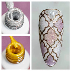 Nitakou Nail Art Painted Gel Polish Set,Liner Gel Polish Silver & Gold Nail Color 2pcs 8ml Painting Drawing UV Gel Nail Polish Nail Art Design Tools for Home Salon Build French Nail Manicure