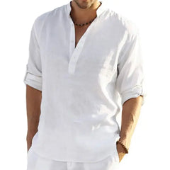 Ginsiom Men's Cotton Linen Shirt Long Sleeve Henley Shirts Hippie Beach T Shirts for Men