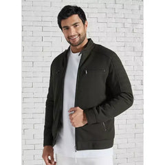 Pique Biker Jacket with Padding - Green