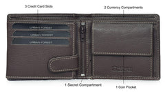 URBAN FOREST Oliver Dark Brown Leather Wallet for Men - Packed in Premium Wooden Box for Festive Gifting