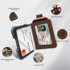 ENIGMA Dapper PU Leather Bifold Front Pocket Slim Wallet for Men, Aluminum Metal Travel Tactical RFID Blocking Card Holder Money Clip, Ideal Men's Gift - Crazy Horse