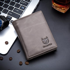 BULLCAPTAIN Large Capacity Genuine Leather Bifold Wallet/Credit Card Holder for Men with 15 Card Slots QB-027, Light Brown, Small, Modern