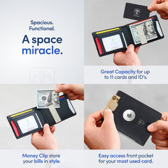 TRAVANDO AirTag* Wallet Mens Wallet with Money Clip Air Tag Wallet Card Holder RFID Blocking Bifold Gifts for Men - Real Leather Black