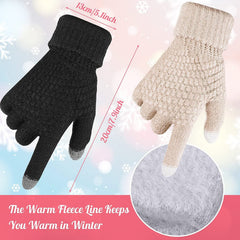 4 Pieces Winter Glove and Hat Set Women Winter Hat Touchscreen Gloves Warm Knitted Beanie Hats and Gloves for Women - 12