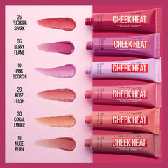 Maybelline Cheek Heat Gel-Cream Blush Makeup, Lightweight, Breathable Feel, Sheer Flush Of Color, Natural-Looking, Dewy Finish, Oil-Free, Pink Scorch, 0.27 Fl Oz