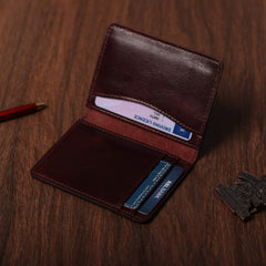 FOXHACKLE RFID Bifold Leather Wallet, Slim Minimalist Card Holder for Men & Women - Cherry