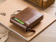 BULLCAPTAIN Mens Genuine Leather Zipper Wallet RFID Blocking Bifold Zip Around Multi Credit Card Holder (brown-2)