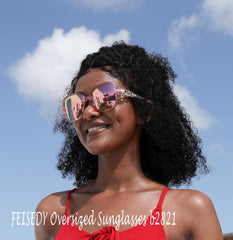 FEISEDY Women's Fashion Sunglasses, Oversized Square Frame with Pearl Sparkling, Polarized UV Protection B2821