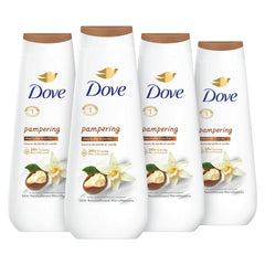 Dove Body Wash Pampering Shea Butter & Vanilla 4 Count for Renewed, Healthy-Looking Skin Gentle Skin Cleanser with 24hr Renewing MicroMoisture 20 oz