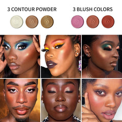 Blush Highlighter Palette, DELANCI 6 Color Blushes Highlighter Bronzer Makeup Palette, Natural Matte Shimmer Face Blush Illuminator Pallet, Cheek Blushing Pressed Powder 27g