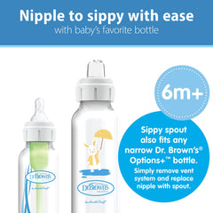Dr. Brown's Milestones™ Narrow Sippy Bottle, 100% Silicone Soft Sippy Spout, 8oz/250mL, Flamingo & Bunny, 6m+