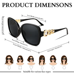 FEISEDY Women's Fashion Sunglasses, Oversized Square Frame with Pearl Sparkling, Polarized UV Protection B2821