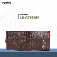HAMMONDS FLYCATCHER Genuine Leather Wallet for Men - RFID Protected Leather Purse for Men, Money Purse for Men - 5 Card Slots, Coin Pocket, Hidden Pockets, Metal Snap Button - Croc Brown