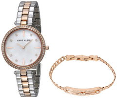 Anne Klein Women Premium Crystal Accented Silver-Tone And Rose Gold-Tone Watch And Bracelet Set, AK/3559RTST, Rose Gold/Silver
