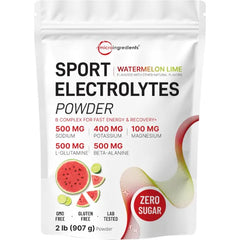 Micro Ingredients Electrolytes Powder, 2 lbs | 90 Servings | Sugar Free Workout Hydration | Potassium, Sodium, L-Glutamine, Beta-Alanine, & More | Watermelon Lime Flavor | Non-GMO, Gluten Free