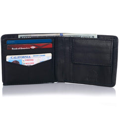 Alpine Swiss Men's RFID Protected Max Coin Pocket Bifold Wallet With Divided Bill Section Camden Collection - Soft Nappa Black