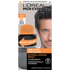 L’Oréal Paris Men Expert One Twist Mess Free Permanent Hair Color, Mens Hair Dye to Cover Grays, Easy No Mix Ammonia Free Application, Light Medium Brown 05, 1 Application Kit