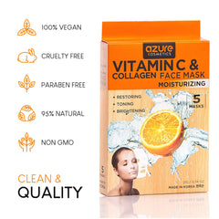 Azure Cosmetics Vitamin C & Collagen Moisturizing Facial Mask- Anti Aging, Deeply Moisturizing & Firming - Brightening Mask, Improves Elasticity - Skin Care Made in Korea - 5 Pack