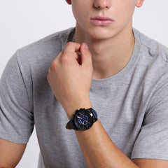 Fossil Leather Mens Quartz Watch Multi-Colour