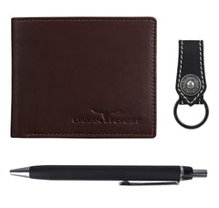 URBAN FOREST James Leather Wallet Combo for Men - Classic Medium Brown Men's Leather Wallet, Keyring & Pen Combo Gift Set for Men