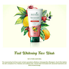 Biotique FRUIT FACE WASH WITH PLANT DERIVED HYALURONIC Whitening For a Visibly Lighter Complexion All Skin Types-150ml