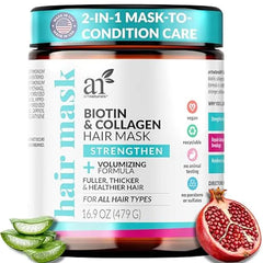 Artnaturals Biotin & Collagen Hair Mask Strengthening & Volumizing Treatment for Fuller, Thicker Hair With Jojoba, Almond & Sage Oils Vegan, No Parabens or Sulfates 16.9 oz