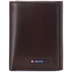 Alpine Swiss Men's Leon Trifold Wallet RFID Safe York Collection - Glossy Nappa Brown