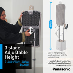 Panasonic Vertical Garment Steamer 2400W for Removing Tough Wrinkles, All-in-One Iron and Clothes Steamer, 6 Steam Levels and Dry, Free Angle Board,1.6L Water Tank,3 Stages Height Adjustment,NI-GWF150