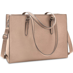 NUBILY Laptop Bag for Women Waterproof Lightweight Leather 15.6 Inch Computer Tote Bag - Khaki