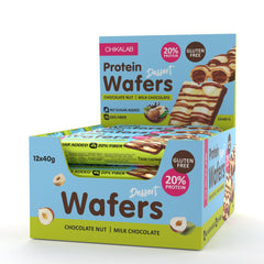 Chikalab Protein Wafers Dessert Milk Chocolate with Chocolate Hazelnut Filling Gluten Free & No Sugar Added - 40g (Pack of 12)