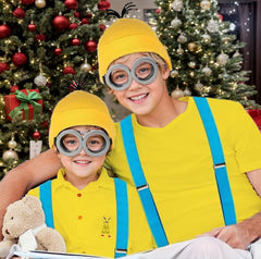 4 Pcs Costume for Kids Girls Boys Adults,Cartoon Role Play Dress Up Accessories,Yellow Beanie Hat/Goggles/Gloves/Suspenders for Holiday Birthday Halloween Christmas Dress Up,Gifts for Girl Boy