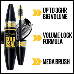 Maybelline Volum' Express Colossal Up To 36 Hour Waterproof Mascara, Very Black, 0.27 fl oz