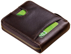 bullcaptain Mens Genuine Leather Zipper Wallet RFID Blocking Bifold Secure Zip Around Wallets Multi Credit Card Holder Purse (brown), brown, Small, Simplicity