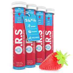 O.R.S Hydration Tablet with Electrolytes for Rehydration, Wellness, Travel, Sports & Recovery | Vegan, Gluten-Free & Low-Calorie Electrolyte Tablets with Natural Strawberry Flavour, 96 Tablets