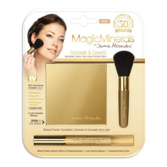 MagicMinerals by Jerome Alexander (Medium), Mineral Powder Foundation Set with Mirror Compact, Lash Extending Mascara, Professional Stubby Brush & Blending Sponge