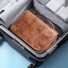 Angju Hanging Toiletry Bag Removable Travel Bag PU leather Makeup Cosmetic Organizer Kit, Water Resistant Makeup Bag Toiletries, Large Travel Essentials Kit