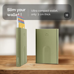 OGON Aluminum automatic card holder Slider - RFID Blocking – The original minimalist slim wallet for men and women - Up to 6 cards - Matt Paint Cactus Green
