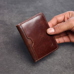 FOXHACKLE RFID Bifold Leather Wallet, Slim Minimalist Card Holder for Men & Women - Brown