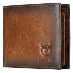 BULL CAPTAIN Wallets for Men with Double Zip Coin Purse Bifold Vintage Genuine Leather Slim Front Pocket Wallet Money Clip QB-6 (Brown)