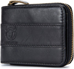 BULLCAPTAIN RFID Blocking Mens Wallet,Genuine Leather Zip Around Vintage Multi Card Holder